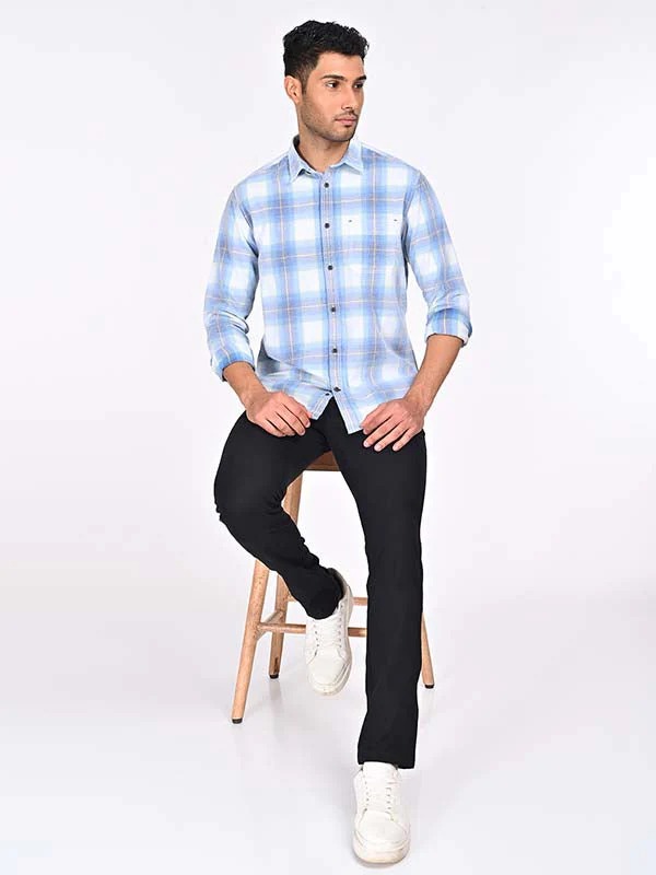 Indian Terrain Men's Regular Fit Full Sleeve Checkered Blue Shirt